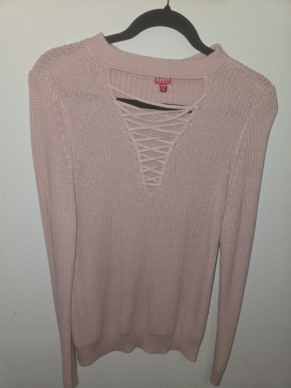 GUESS Women’s Lace-Up Knit Sweater - Pink